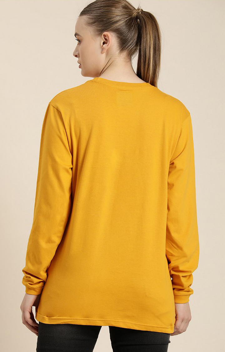 Women's Mustard Cotton Solid Oversized T-Shirt