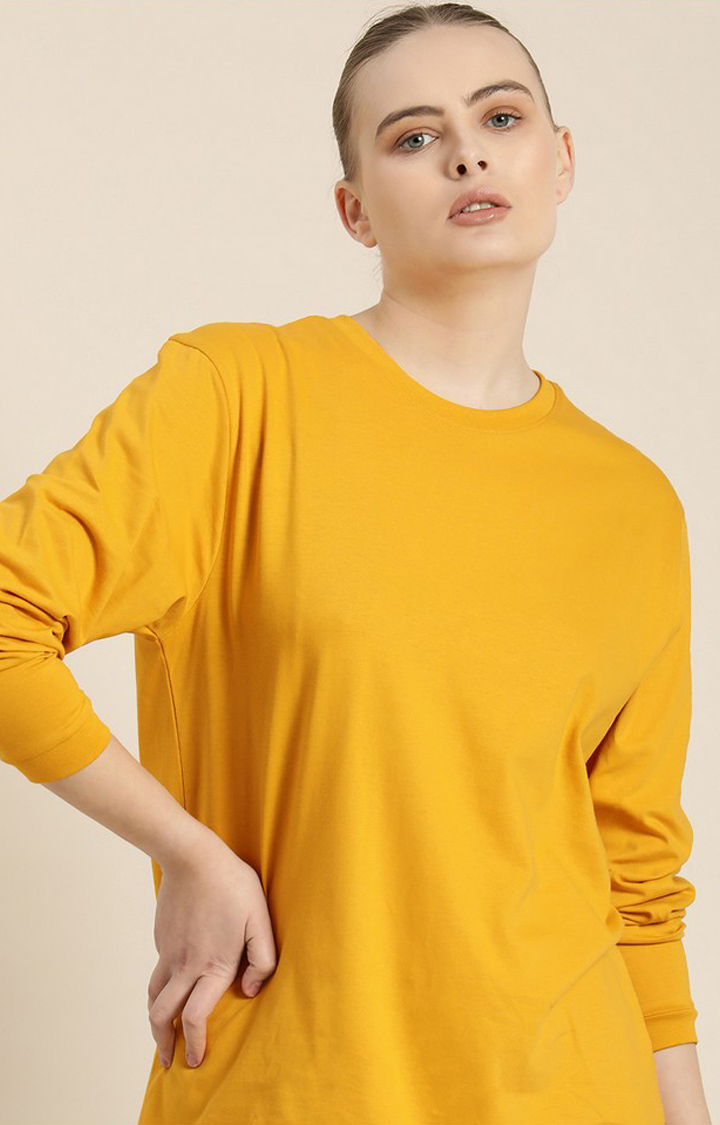 Women's Mustard Cotton Solid Oversized T-Shirt