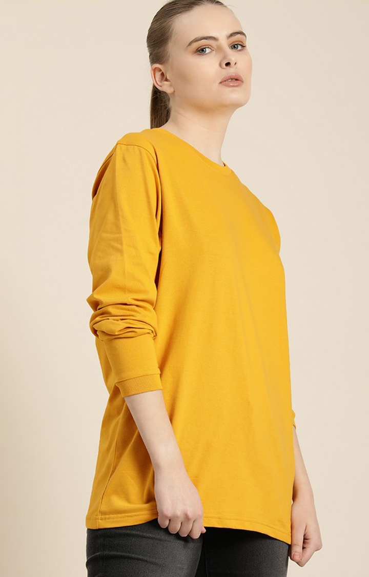 Women's Mustard Cotton Solid Oversized T-Shirt