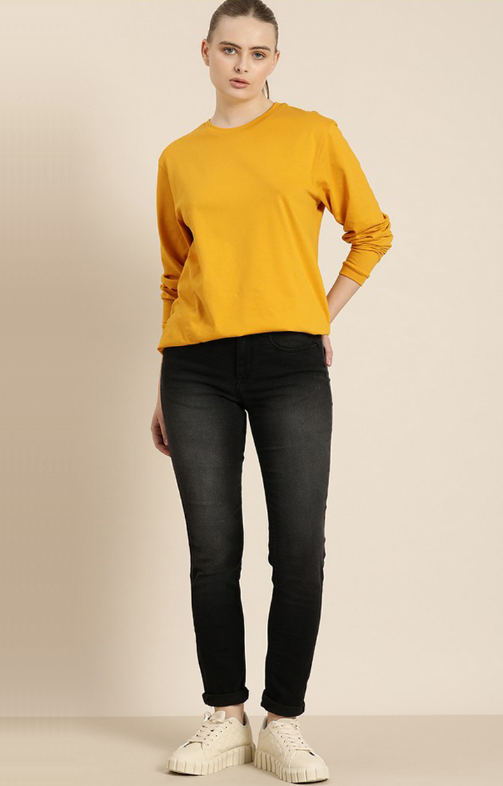 Women's Mustard Cotton Solid Oversized T-Shirt