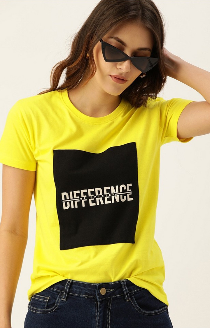 Difference of Opinion | Women's Yellow Cotton Typographic Printed Regular T-Shirt