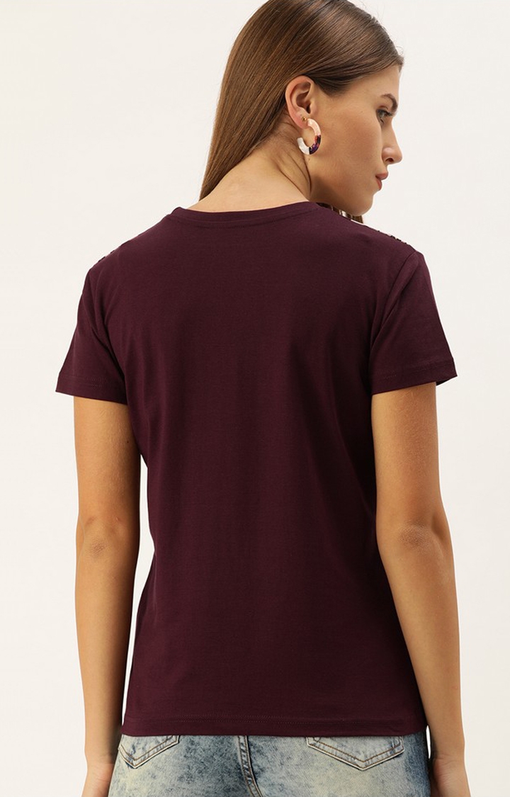Difference of Opinion | Women's Maroon Cotton Graphics Regular T-Shirt 3