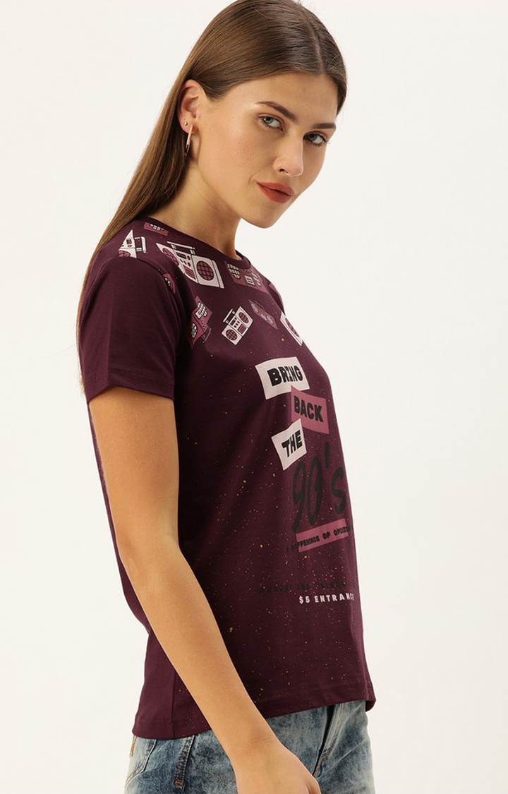 Difference of Opinion | Women's Maroon Cotton Graphics Regular T-Shirt 2