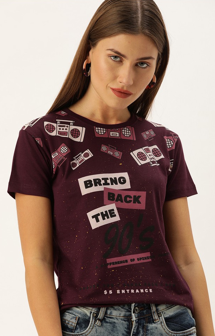 Difference of Opinion | Women's Maroon Cotton Graphics Regular T-Shirt 0