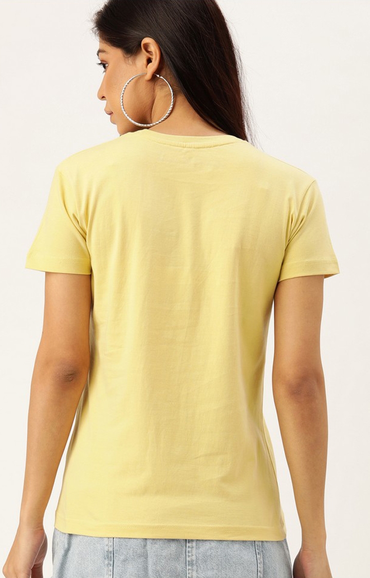 Difference of Opinion | Women's Yellow Cotton Graphics Regular T-Shirt 3