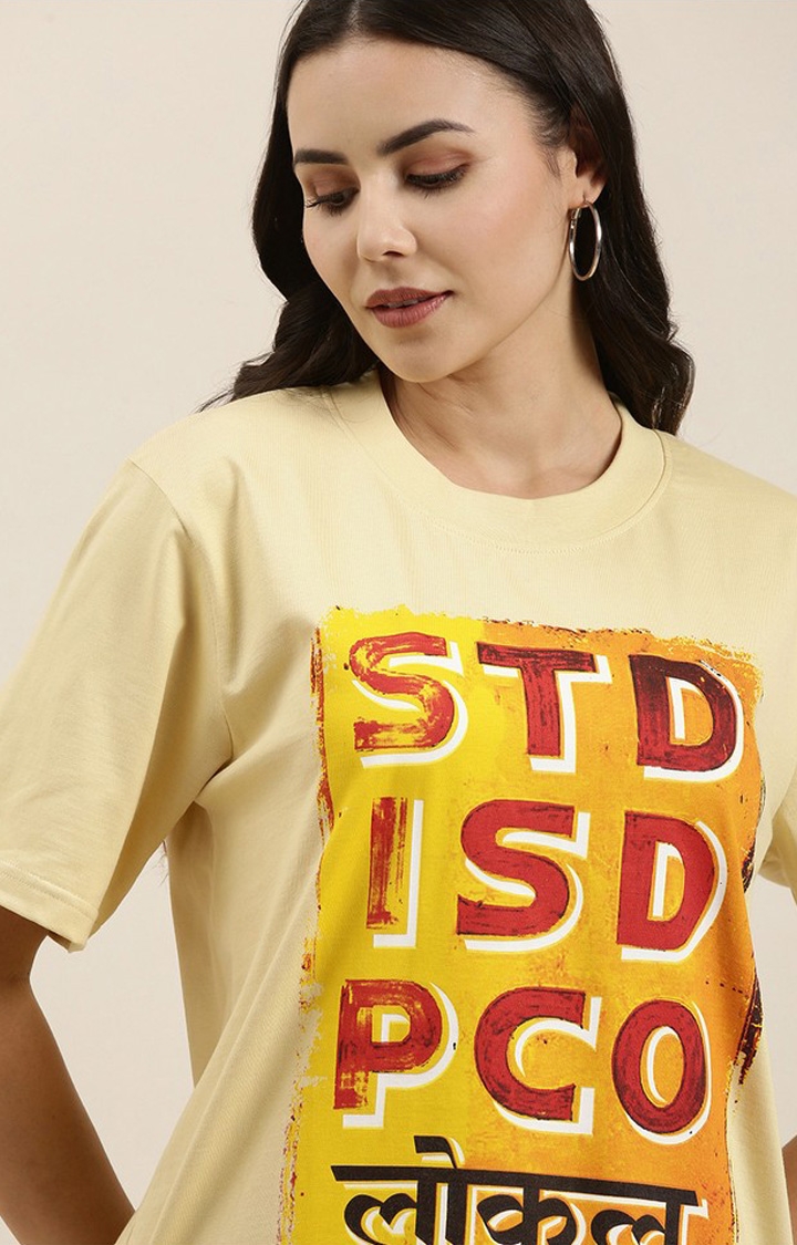 Women's Straw Cotton Graphic Printed Oversized T-Shirt