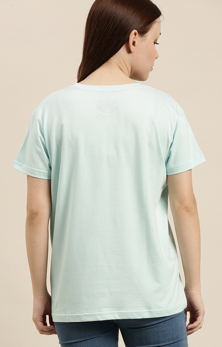 Women's Pastel Blue Cotton Graphic Printed Oversized T-Shirt