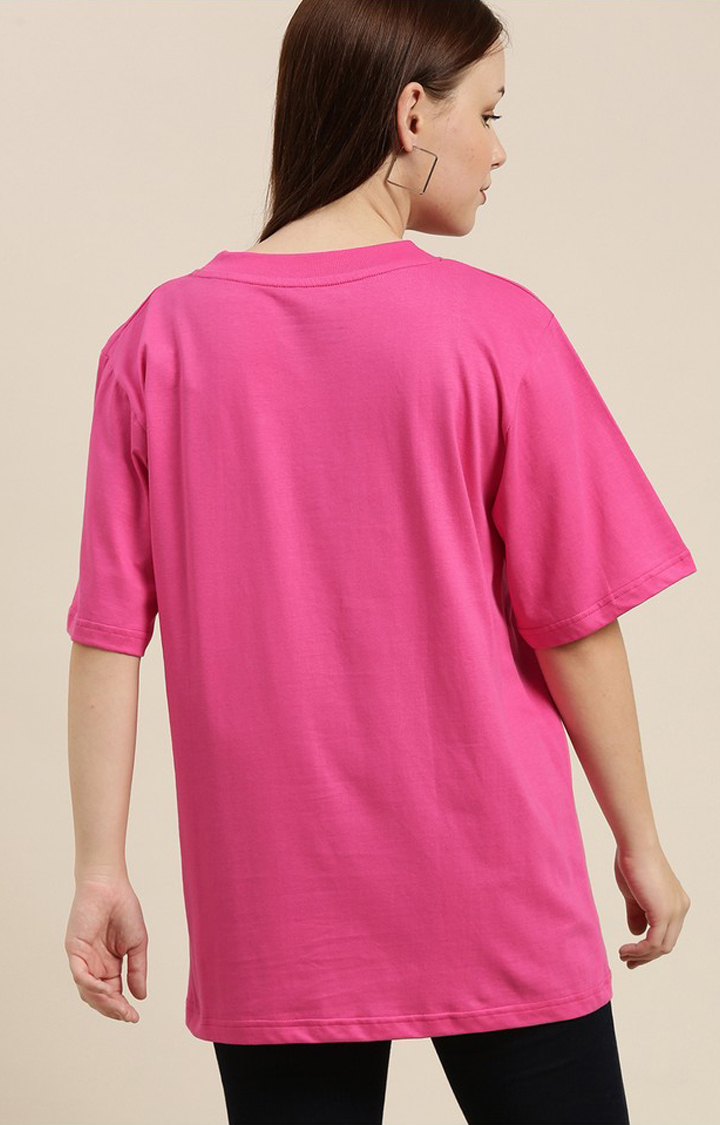 Women's Pink Cotton Graphic Printed Oversized T-Shirt