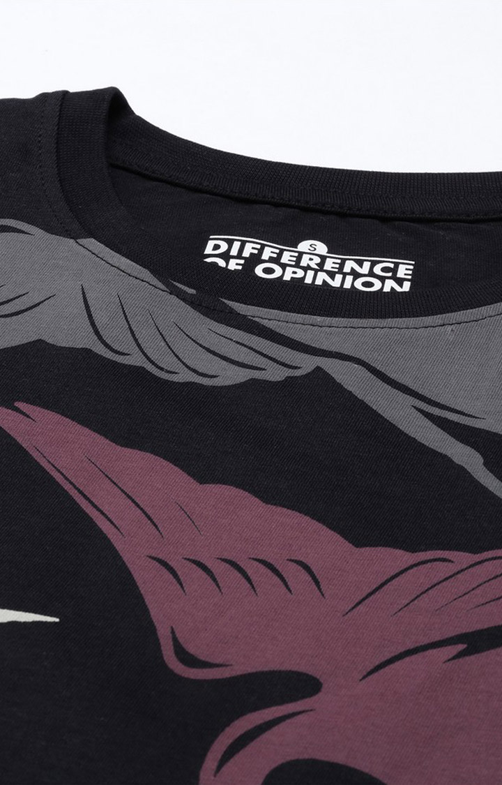 Women's Black Cotton Graphic Printed Oversized T-Shirt