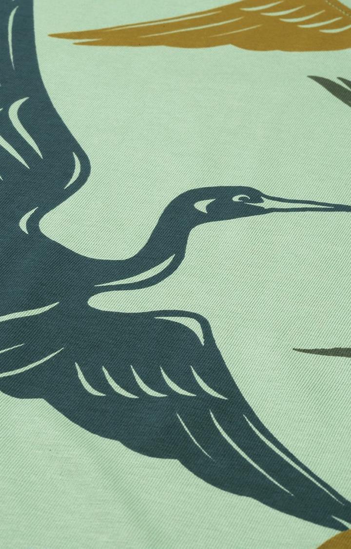 Women's P Green Cotton Graphic Printed Oversized T-Shirt
