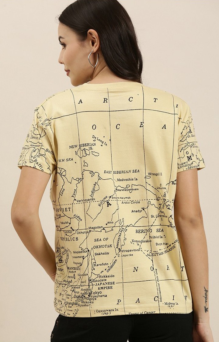 Women's Straw Cotton Graphic Printed Oversized T-Shirt