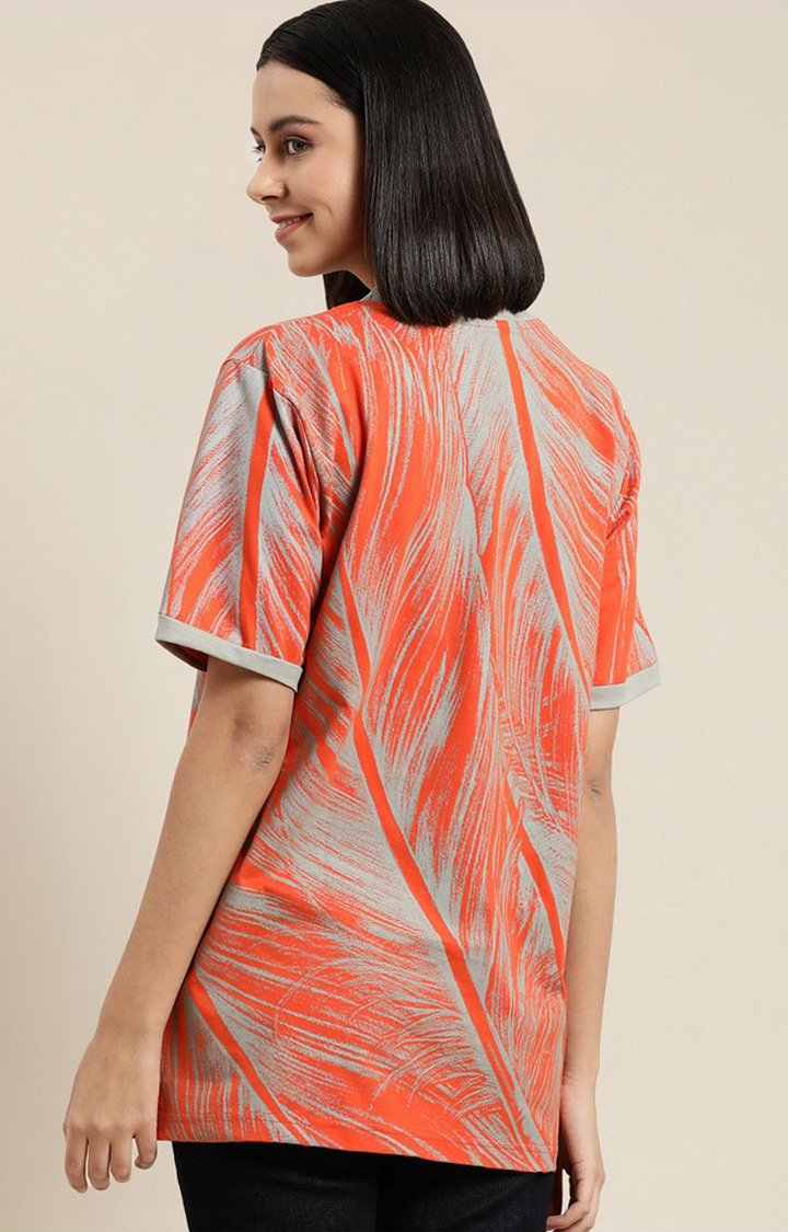 Women's Orange Cotton Graphic Printed Oversized T-Shirt