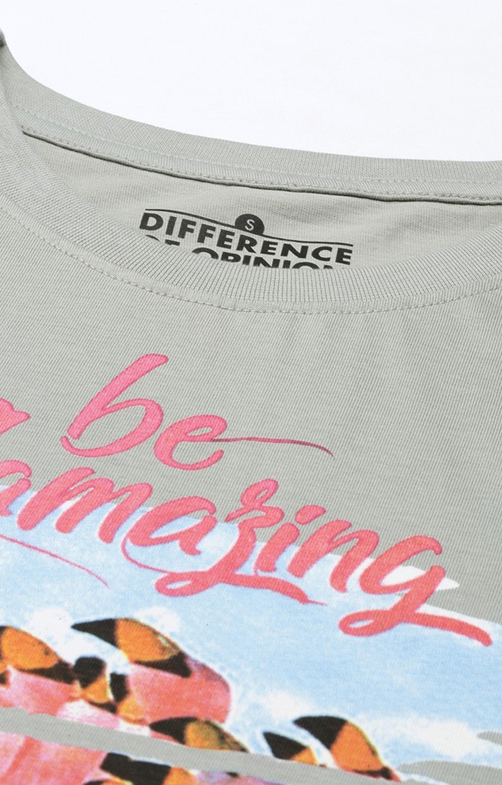 Difference of Opinion | Women's Grey Cotton Graphic Printed Oversized T-Shirt 4