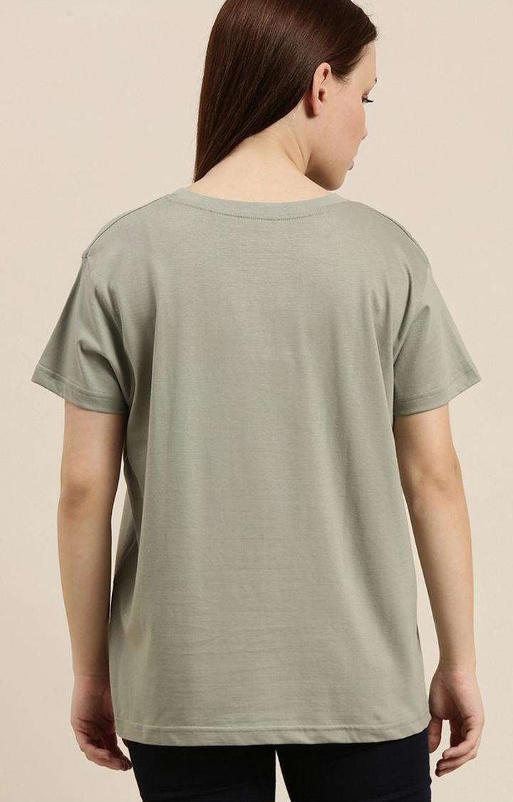 Difference of Opinion | Women's Grey Cotton Graphic Printed Oversized T-Shirt 3