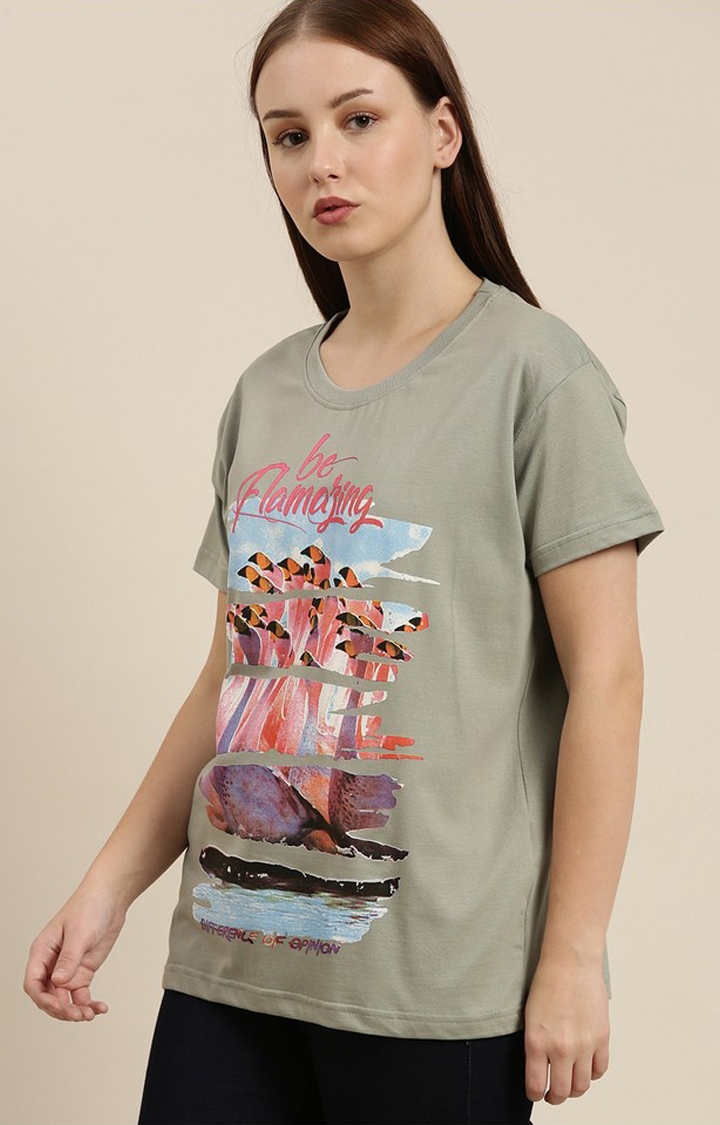 Difference of Opinion | Women's Grey Cotton Graphic Printed Oversized T-Shirt 0