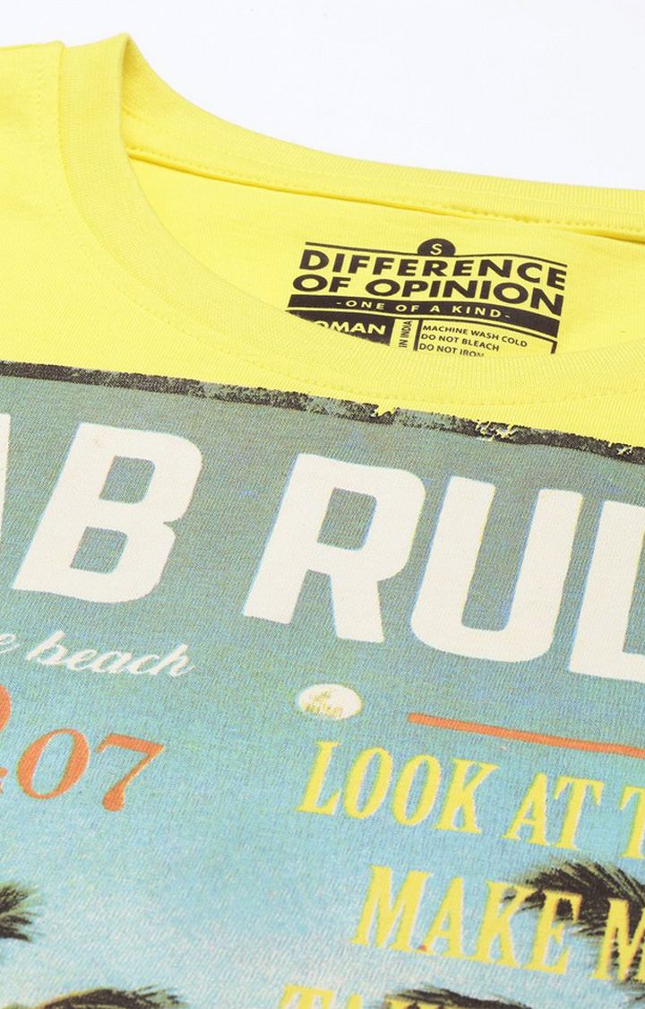 Women's Lemon Yellow Cotton Graphic Printed Oversized T-Shirt
