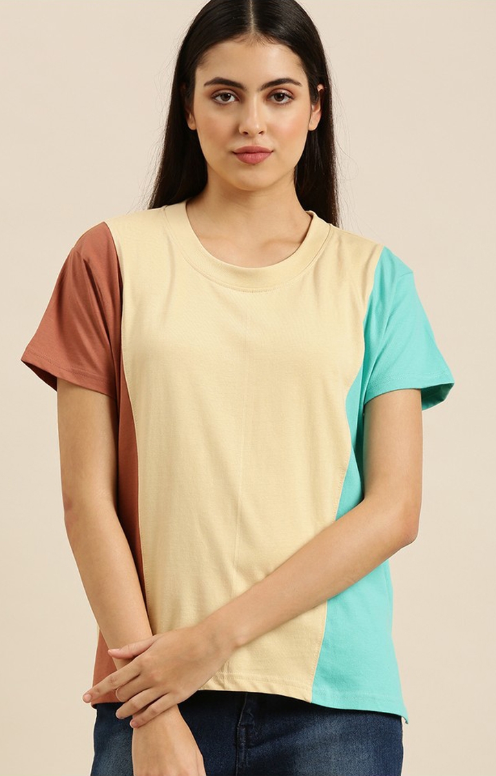 Difference of Opinion | Women's Multicolor Cotton Colourblock Oversized T-Shirt