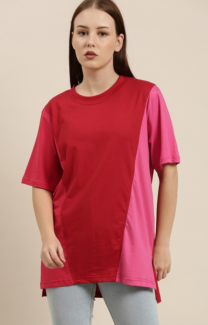 Women's Multicolor Cotton Colourblock Oversized T-Shirt