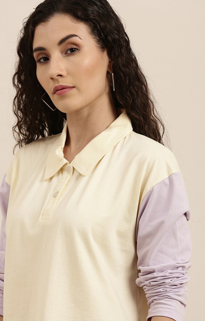 Women's Off White Cotton Solid Oversized TShirt