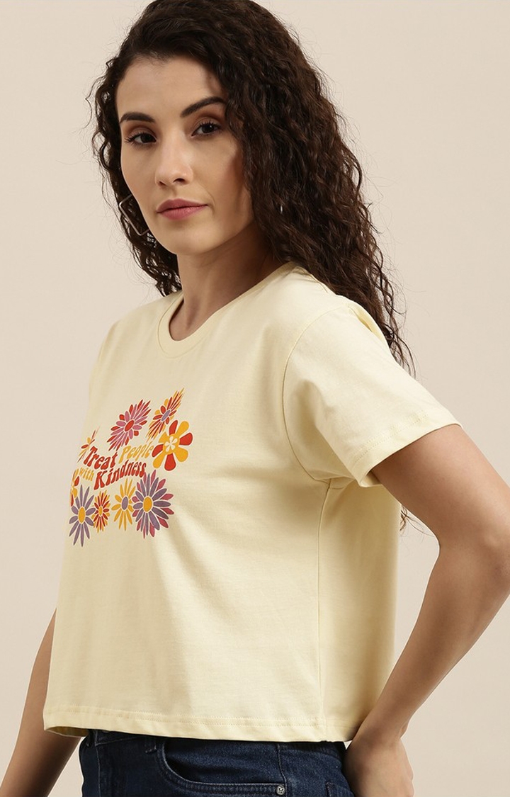 Difference of Opinion | Women's Yellow Cotton Floral Oversized T-Shirt