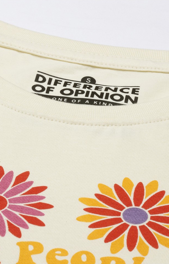 Difference of Opinion | Women's Yellow Cotton Floral Oversized T-Shirt 4