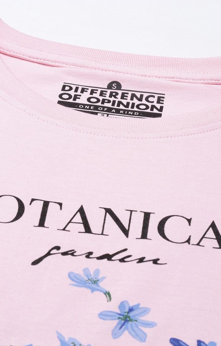 Difference of Opinion | Women's Pink Cotton Floral Regular T-Shirt 4