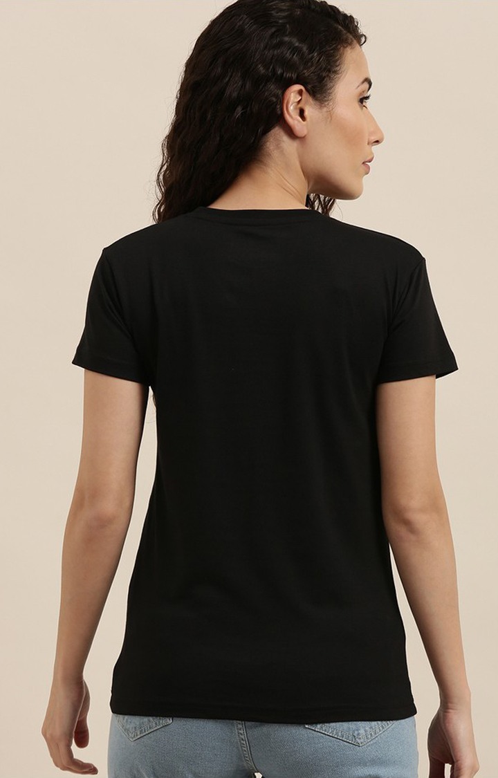 Women's Black Cotton Graphics Regular T-Shirt