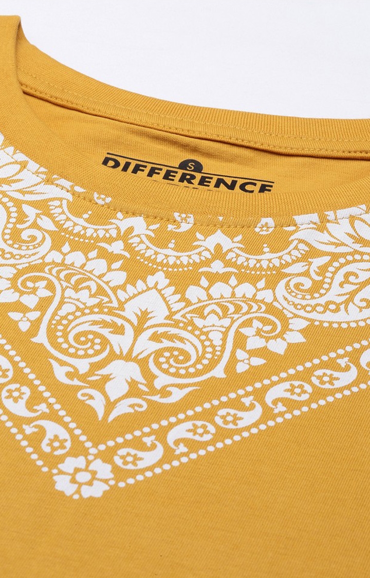 Difference of Opinion | Women's Mustard Cotton Printed Regular T-Shirt 5