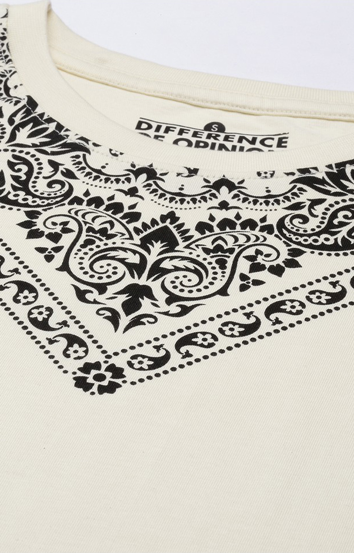 Women's Cream Graphic Regular T-Shirt