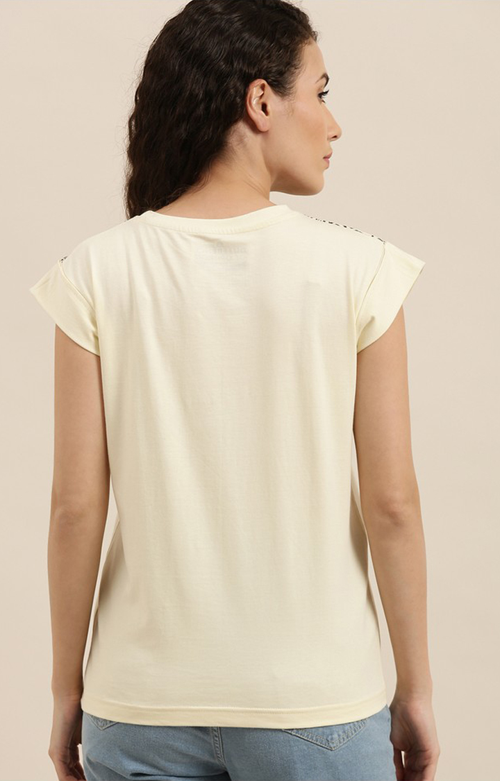 Women's Cream Graphic Regular T-Shirt