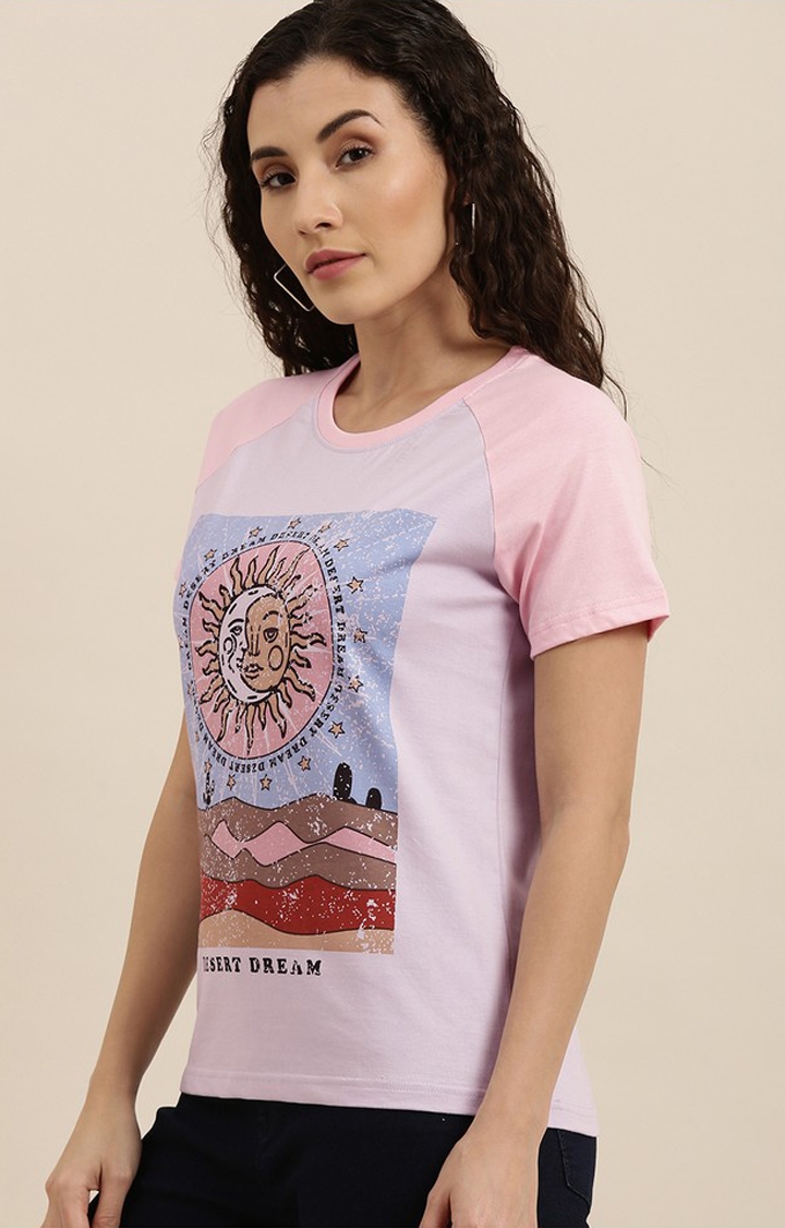 Difference of Opinion | Women's Lilac Cotton Graphics Regular T-Shirt
