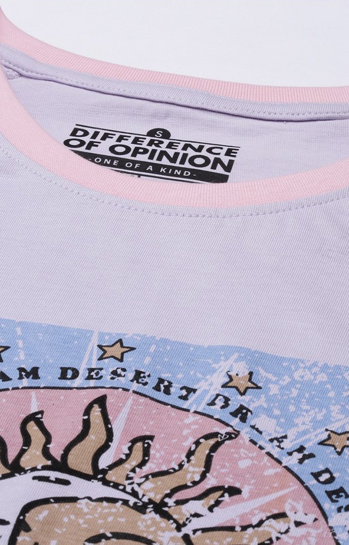 Women's Lilac Cotton Graphics Regular T-Shirt