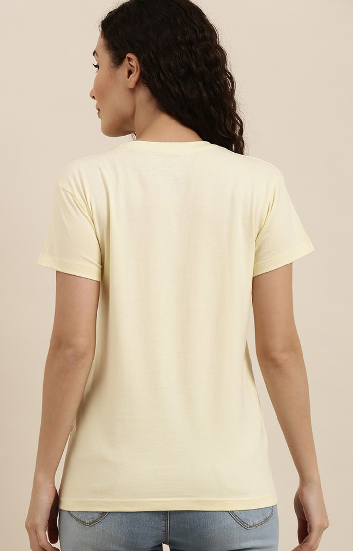 Women's Yellow Cotton Typographic Printed Regular T-Shirt