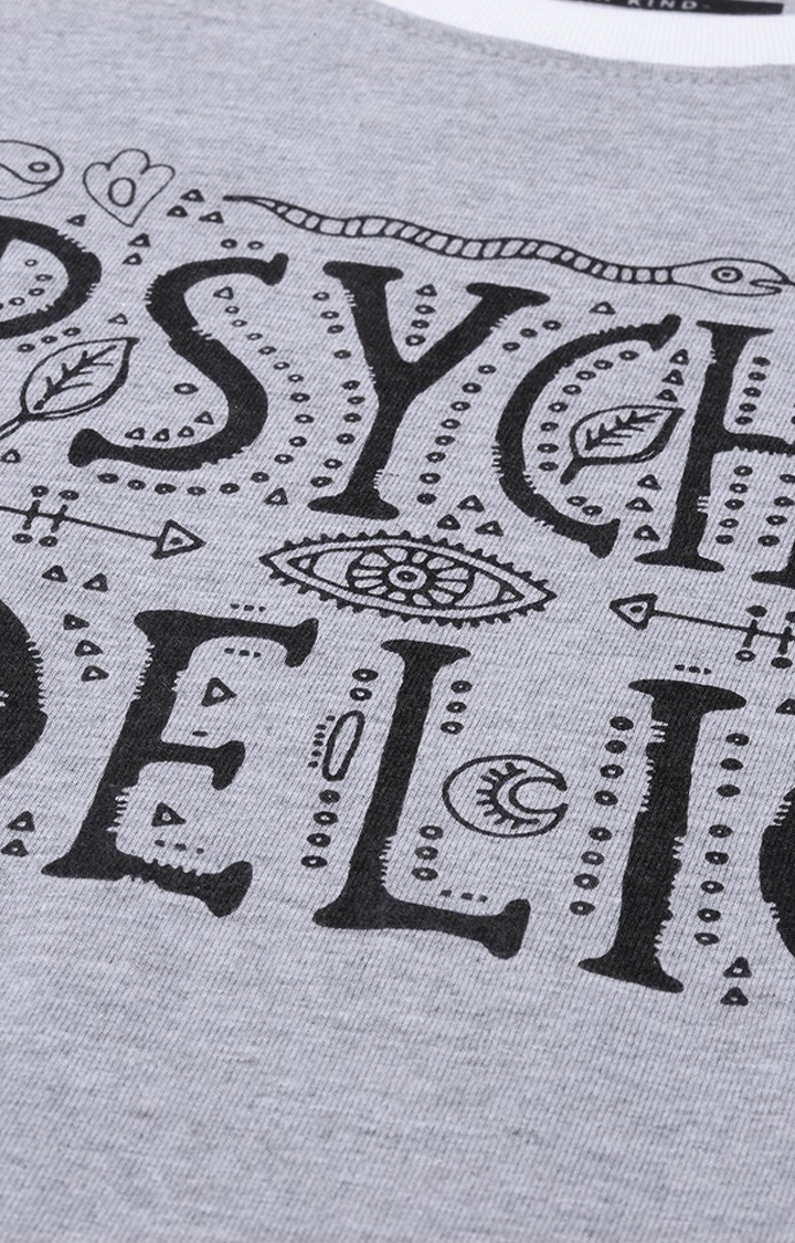 Women's Grey Melange Textured  Cotton Typographic Printed Regular T-Shirt