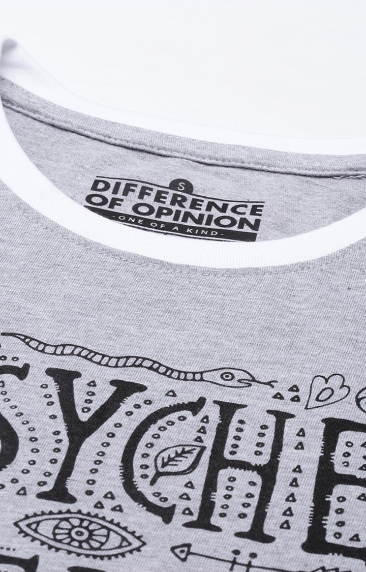 Women's Grey Melange Textured  Cotton Typographic Printed Regular T-Shirt