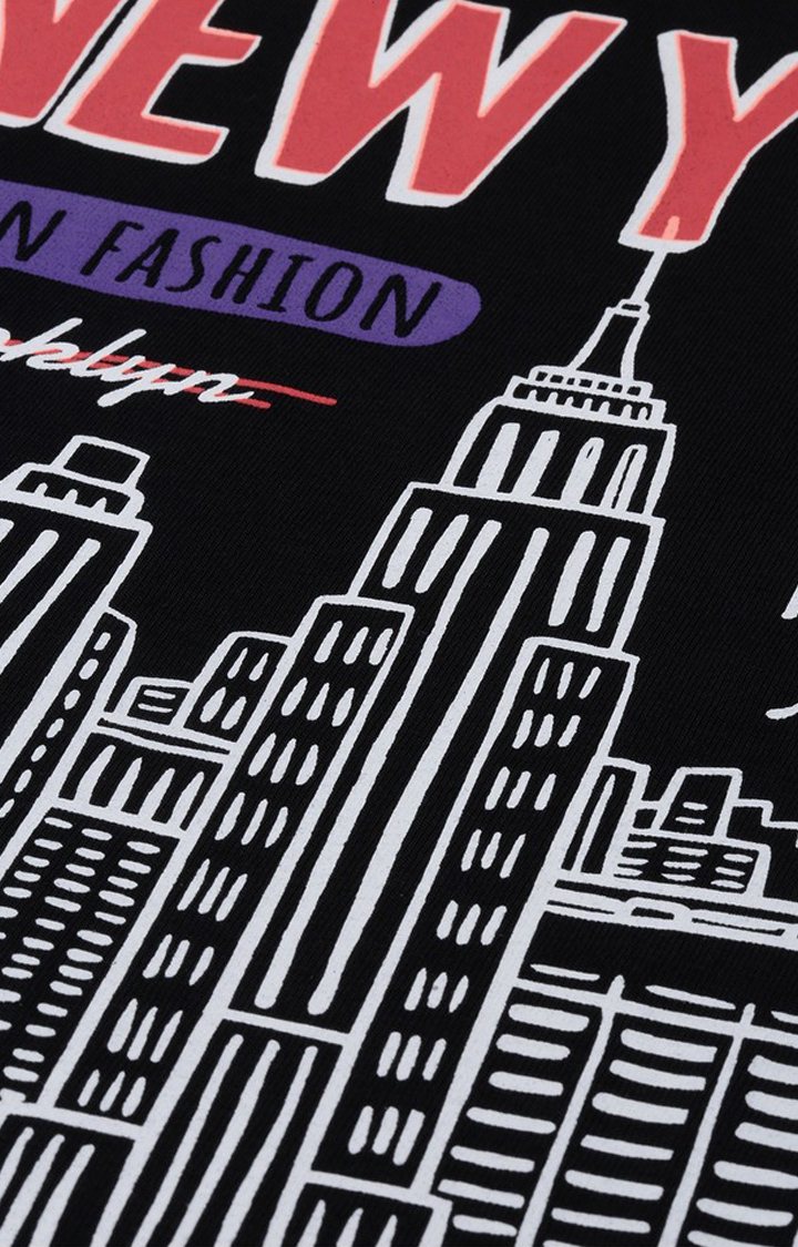 Women's Black Cotton Graphics Regular T-Shirt