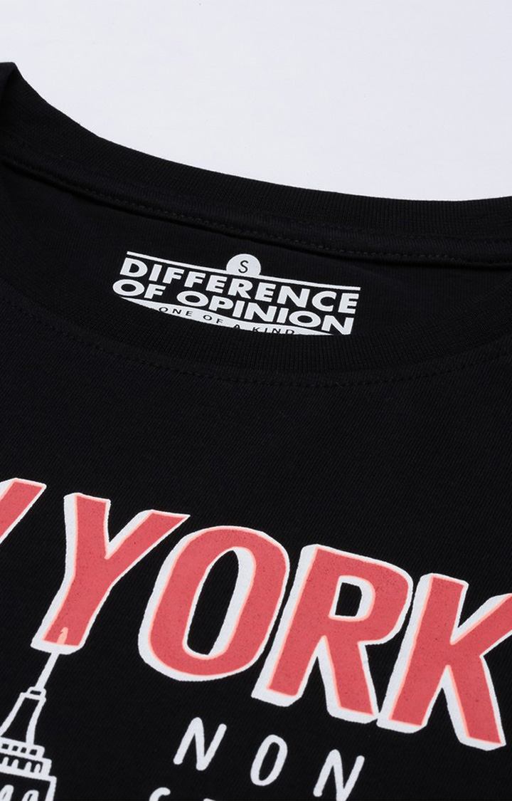 Women's Black Cotton Graphics Regular T-Shirt