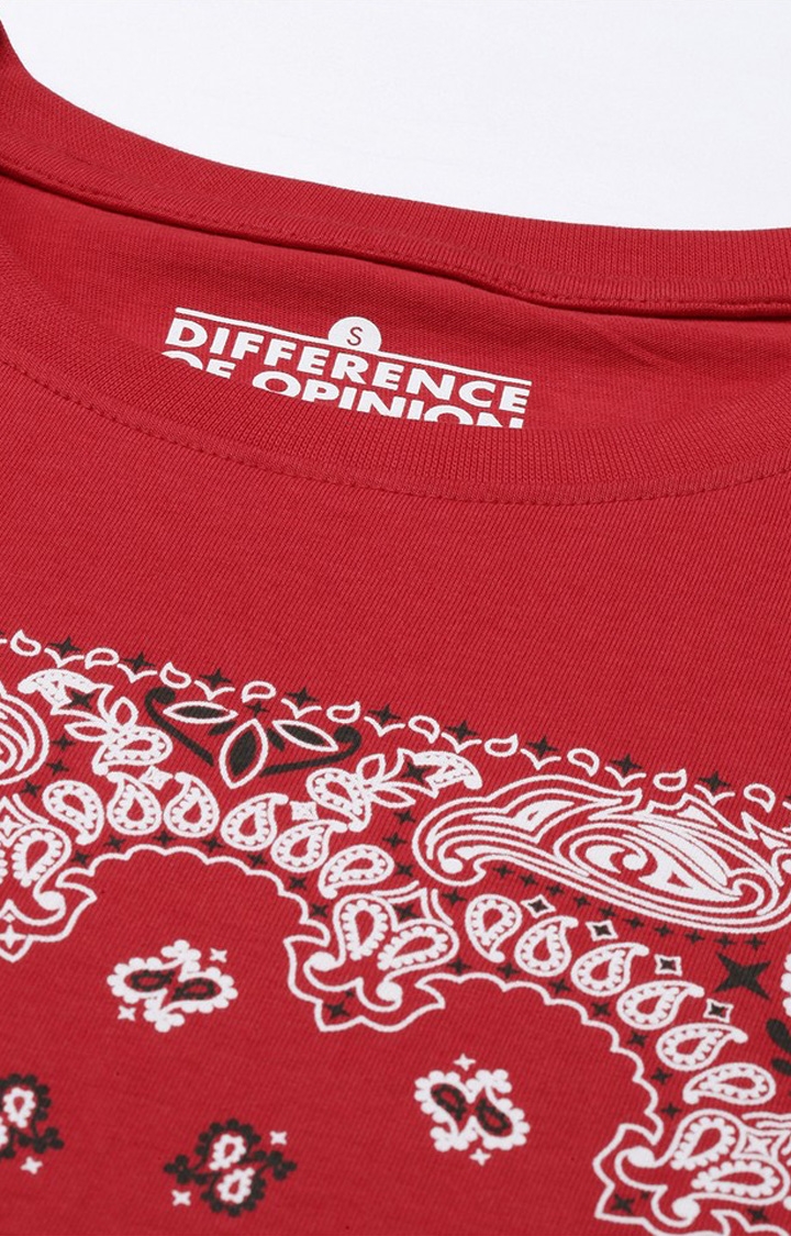 Difference of Opinion | Women's Red Cotton Graphic Printed Oversized T-Shirt 4