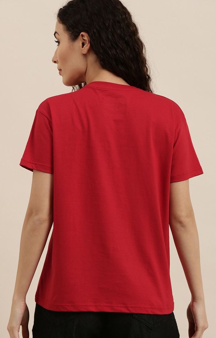 Difference of Opinion | Women's Red Cotton Graphic Printed Oversized T-Shirt 3