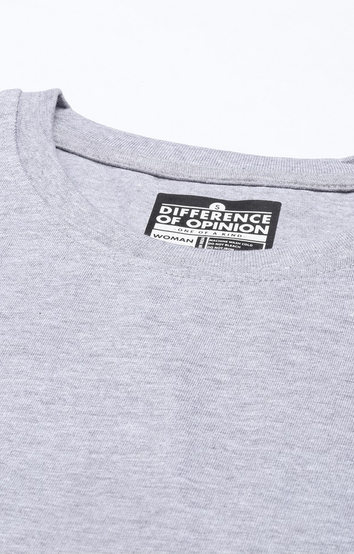 Difference of Opinion | Women's Grey Melange Textured  Cotton Graphics Regular T-Shirt 5