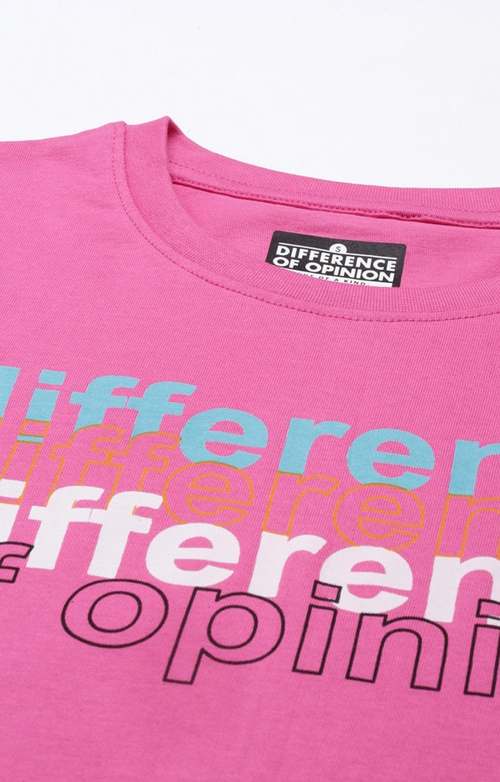 Difference of Opinion | Women's Fuchsia Rose Cotton Typographic Printed Oversized T-Shirt 4