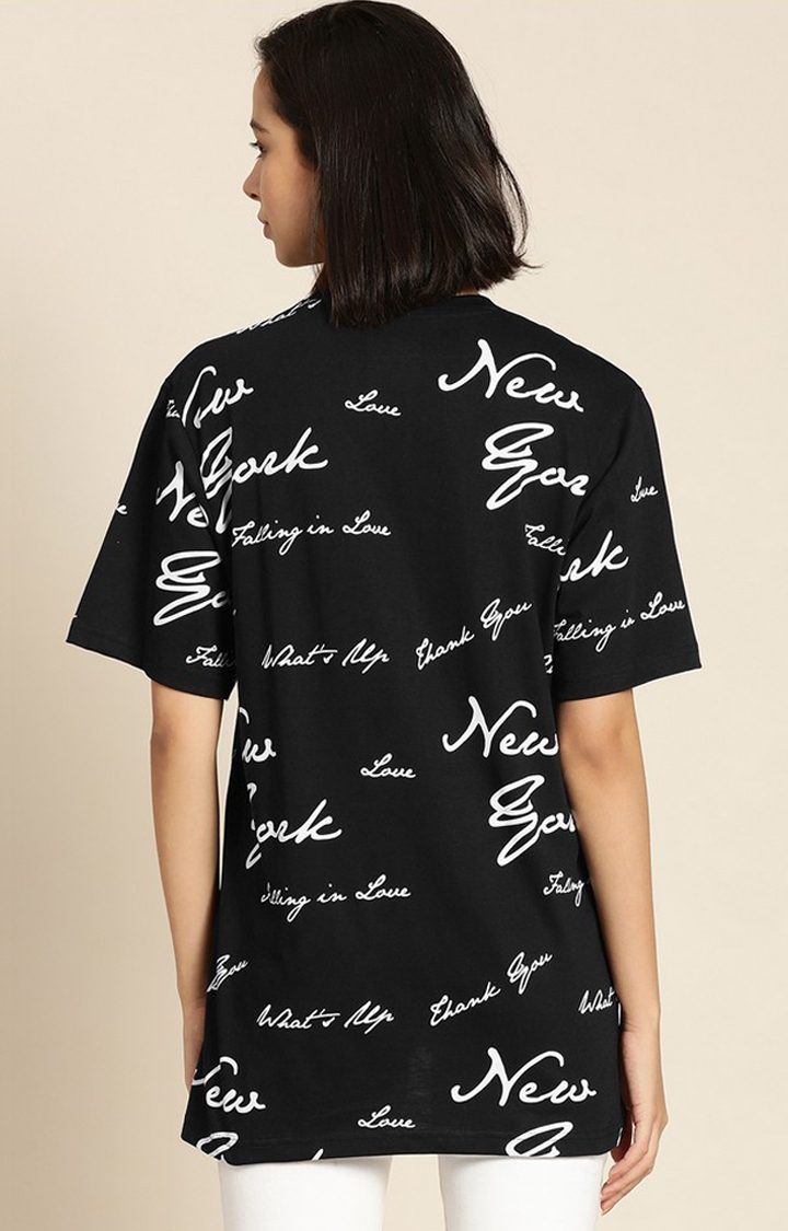 Difference of Opinion | Women's Black Cotton Typographic Printed Oversized T-Shirt 3