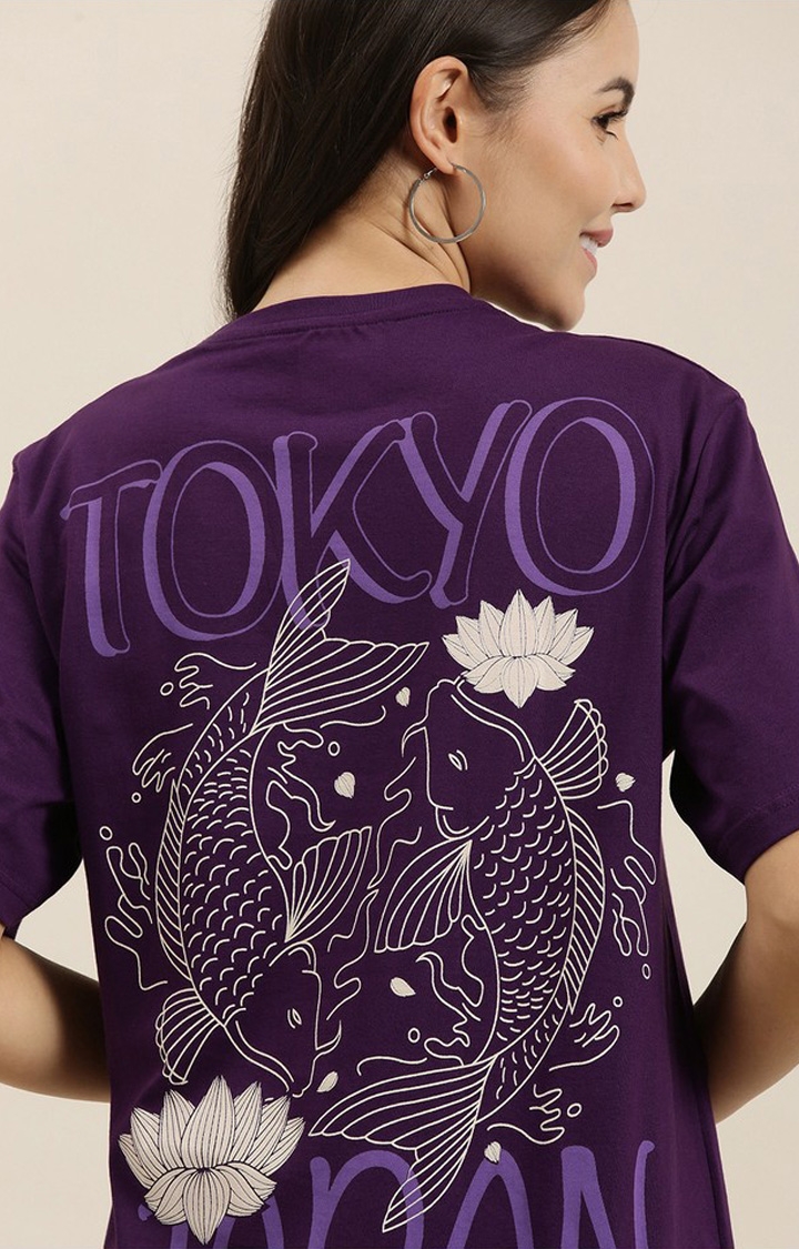 Difference of Opinion | Women's Grape Royale Cotton Graphic Printed Oversized T-Shirt