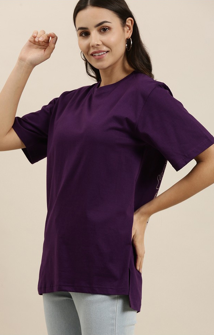 Women's Grape Royale Cotton Graphic Printed Oversized T-Shirt