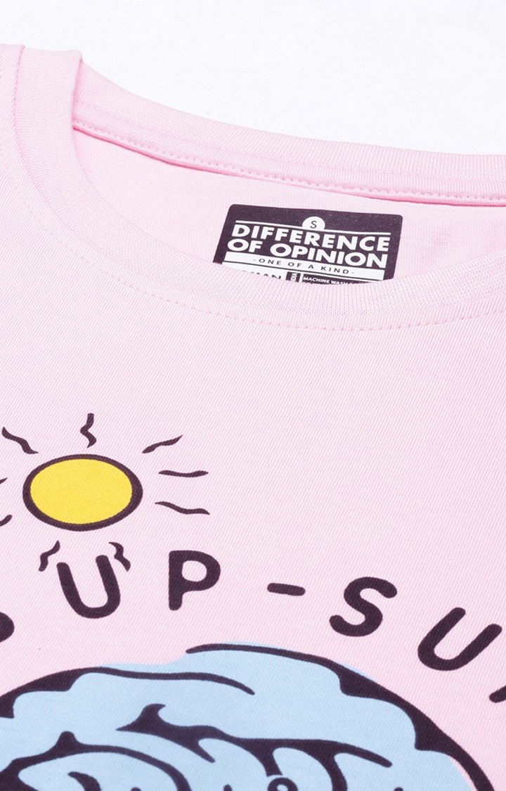 Difference of Opinion | Women's Pink Cotton Graphic Printed Oversized T-Shirt 4