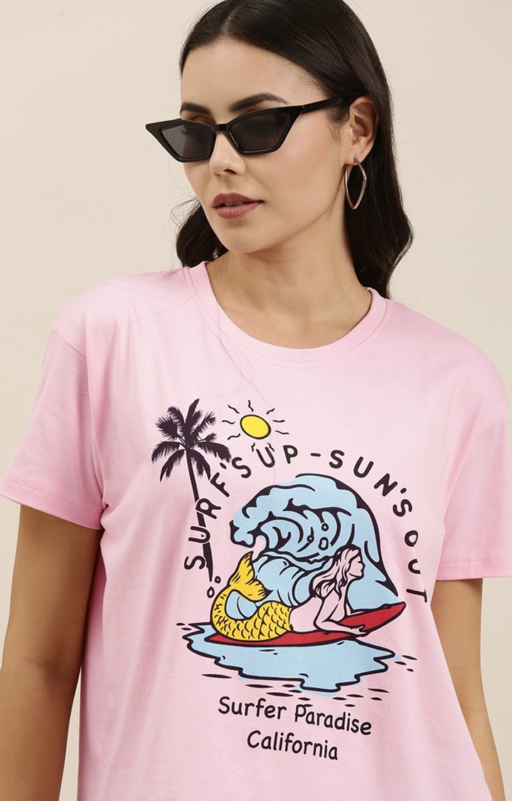 Difference of Opinion | Women's Pink Cotton Graphic Printed Oversized T-Shirt 2