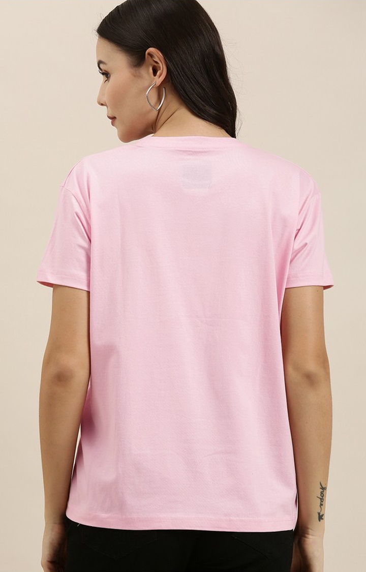 Difference of Opinion | Women's Pink Cotton Graphic Printed Oversized T-Shirt 3