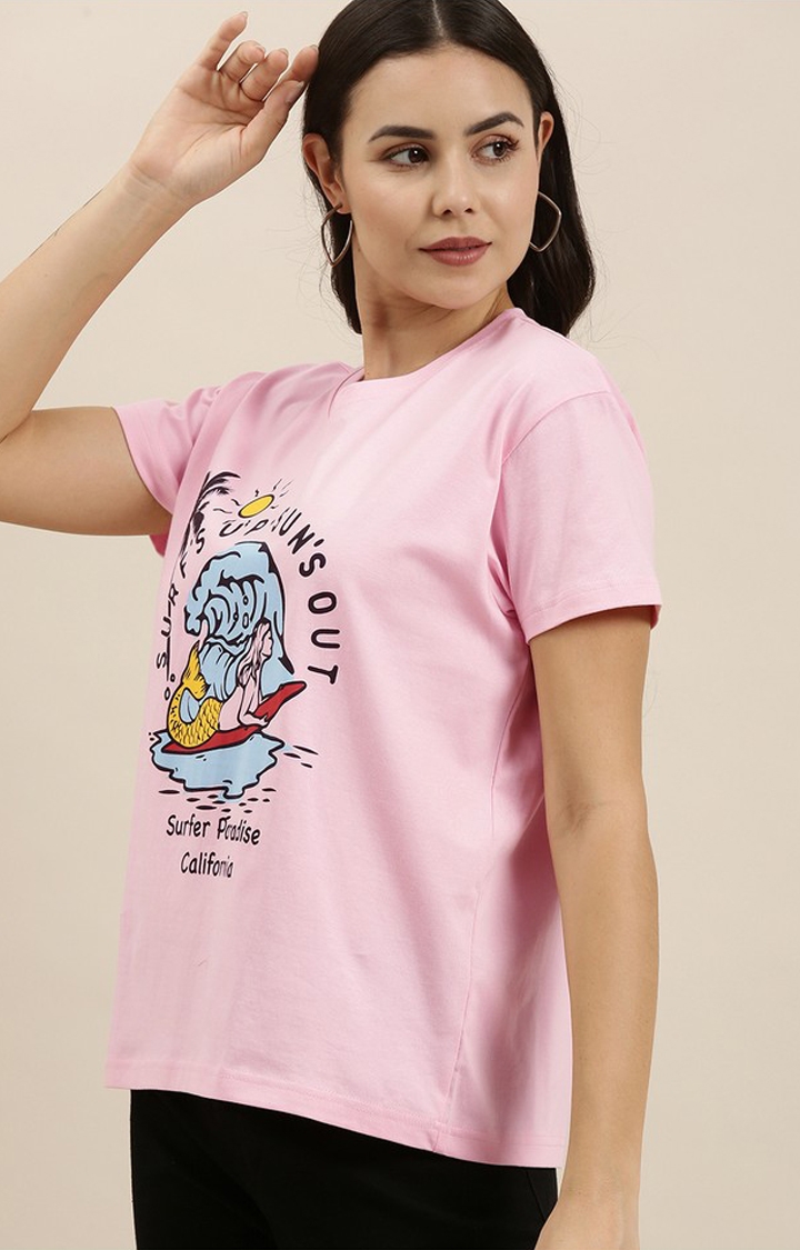 Difference of Opinion | Women's Pink Cotton Graphic Printed Oversized T-Shirt 0