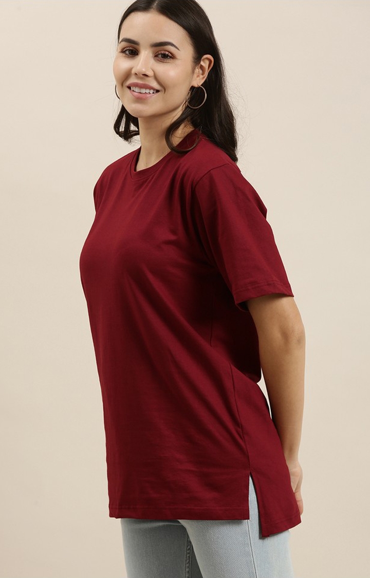 Difference of Opinion | Women's Maroon Cotton Graphic Printed Oversized T-Shirt 3