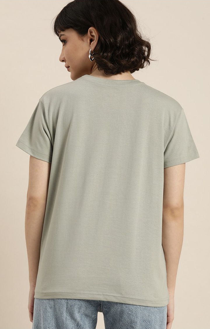 Women's Grey Cotton Graphic Printed Oversized T-Shirt
